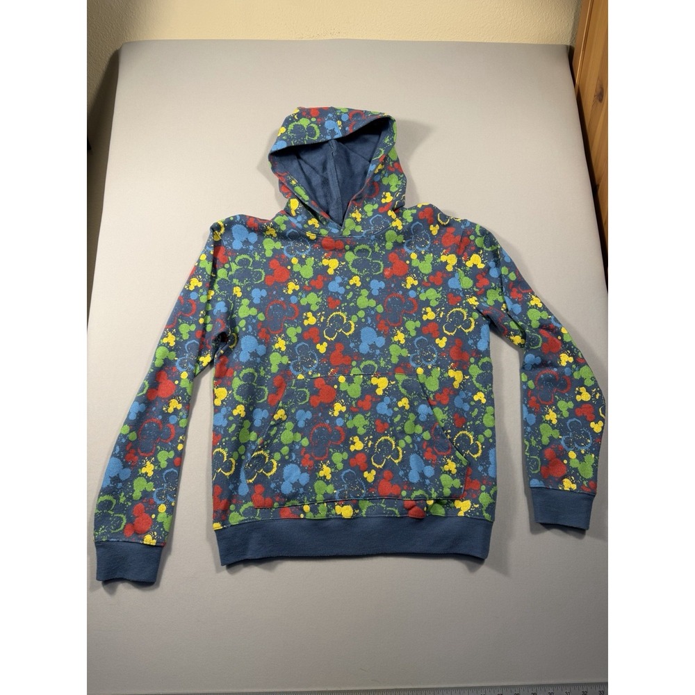 Disney Parks Ink & Paint Mickey Mouse Kids Pullover Hoodie Blue Splatter Size XL